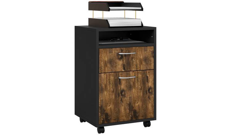 HOMCOM Filing Cabinet with 2 Lockable Drawers with Open Shelf - Rustic Brown