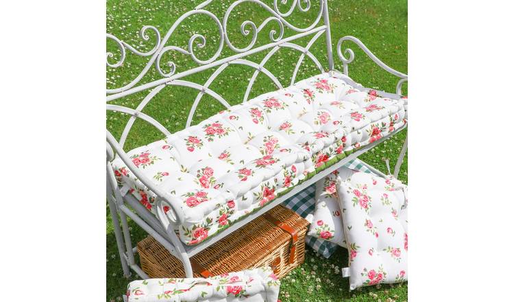 Dibor Helmsley Blush 105x42cm Cotton Floral Bench Mattress Cushion - Pink Rose