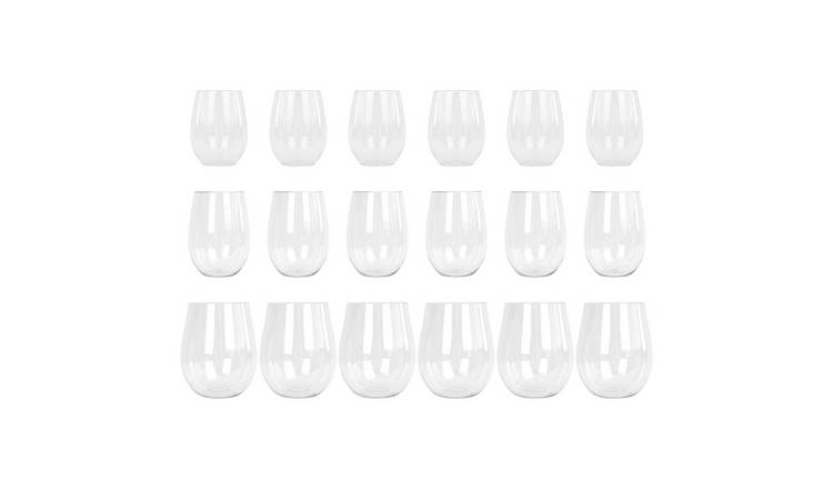 Argon Tableware 18 Piece Reusable Plastic Stemless Wine Glasses Set