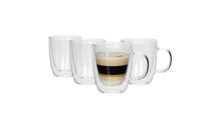 Rink Drink Double-Walled Glass Coffee Cups Set - 386ml - Pack of 4