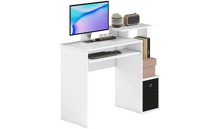 HOMCOM Sliding Keyboard Tray Storage Drawer Shelf Computer Desk - White
