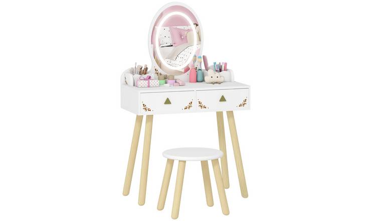 AIYAPLAY 2 Piece 3 Colour LED Mirror Drawer Storage Boxes Vanity Set - White