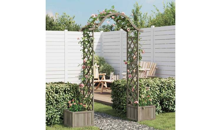 Walplus Garden Pergola with Planter Solid Firwood - Grey - 175 x 40 x 204 cm