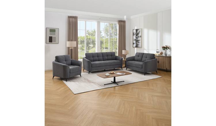 Furniture Online Solna Scandi Style Linen 1+2+3 Seater Sofa Set - Charcoal