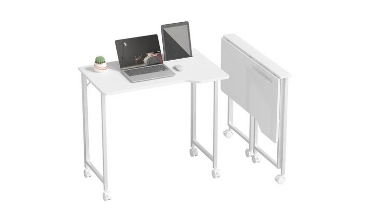 HOMCOM Foldable Computer Desk with Device Slot - White Wood Effect