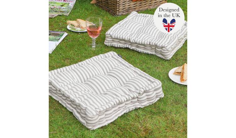 Dibor Set of 2 Striped Box Outdoor Garden Chair Cushion Seat Pads - Grey