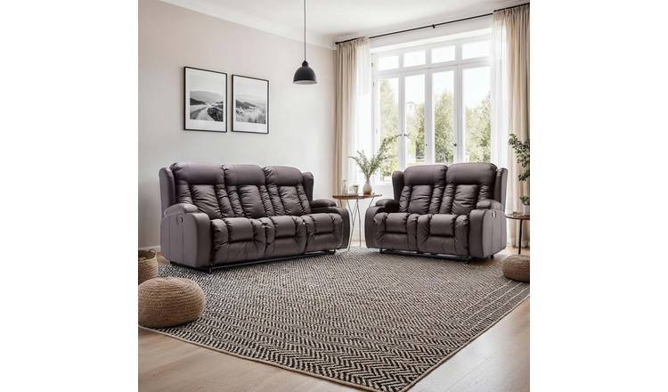 Furniture Online Caesar Manual Recliner Leather 2+3 Seater Sofa Set - Brown