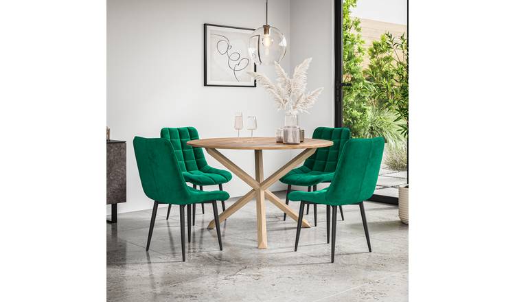 Furniture Online Malvern Nova Oak Table Dining Table & 4 Green Chairs