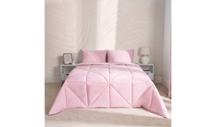 OHS Quilted Geo 7.5 Tog Coverless Duvet Set Bedding Blush - Double