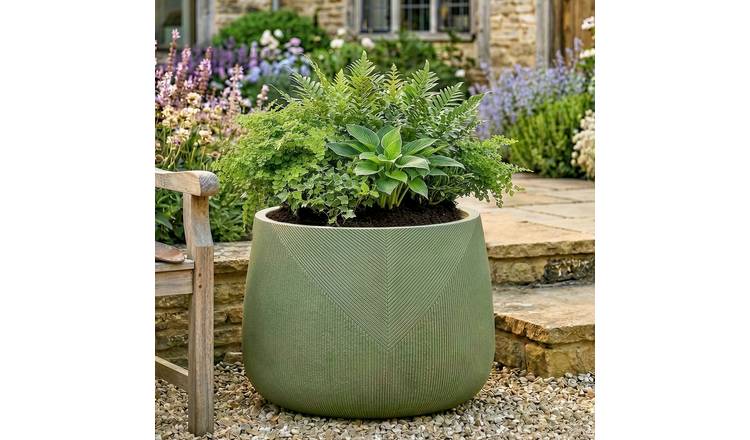 Dibor Large Fibre Clay Outdoor Garden Planter – Green
