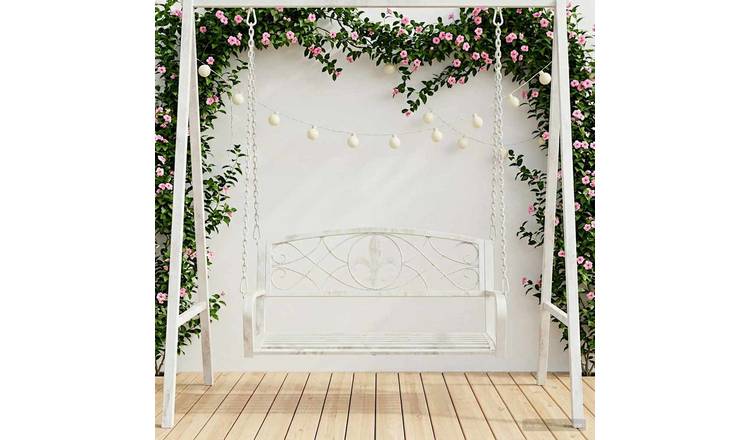 Walplus Steel Swing Bench Antique - Antique White - 110.5 x 59 x 55 cm