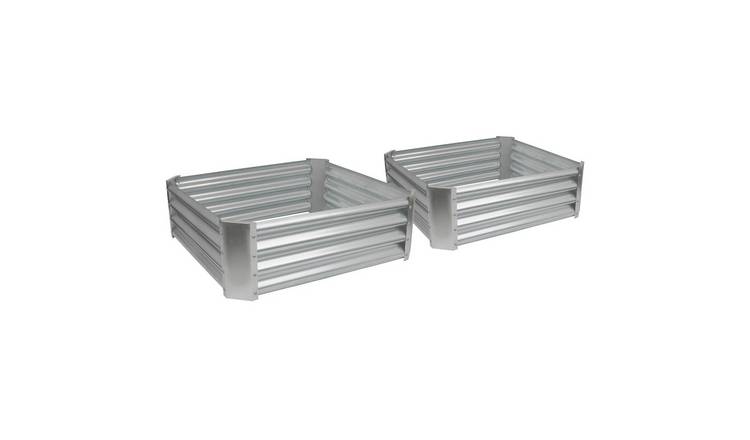 Harbour Housewares Square Raised Garden Beds - 90cm x 90cm - Silver - Pack of 2
