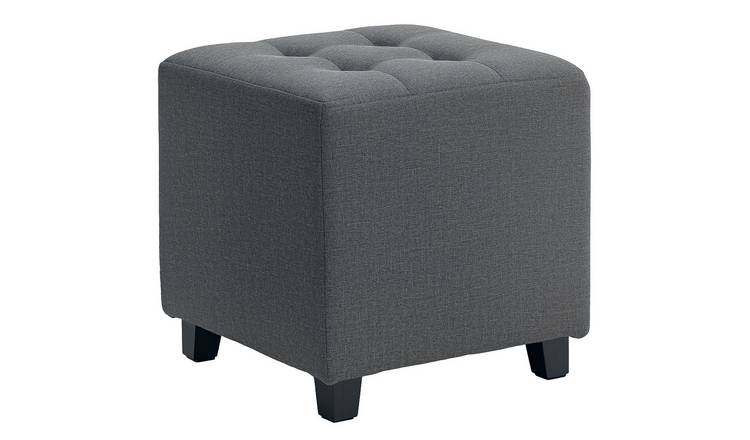 HOMCOM Linen Footstool with Side Pocket - Grey