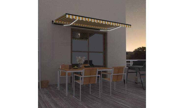 Walplus Electric Polyester Retractable Awning - Yellow and White - 450x350 cm