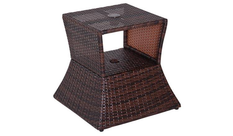 Outsunny Rattan Umbrella Hole Storage Outdoor Coffee Table - Brown