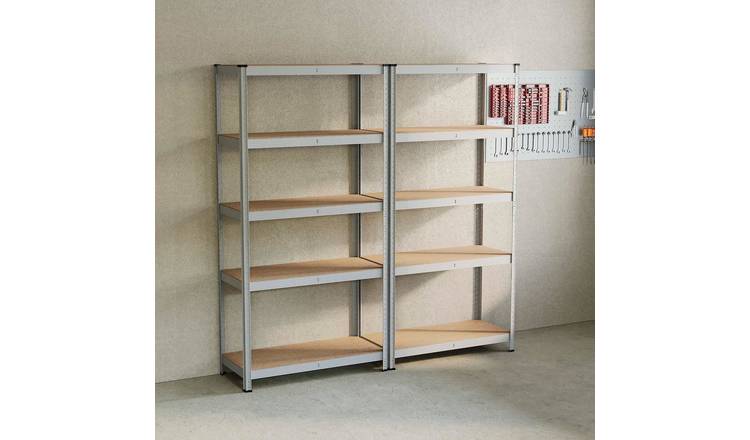 Home Vida 5 Tier 2 Bay Garage Shelf - Galvanised