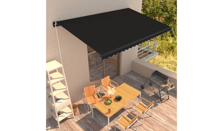Walplus Manual Retractable Awning - Anthracite Fabric + Grey Frame - 450x300 cm