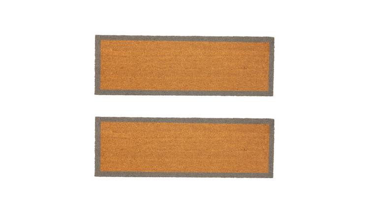 Nicola Spring Coir Double Door Mats - Grey Border - Pack of 2