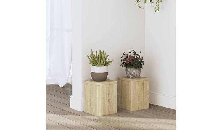 Walplus Pack of 2 Engineered Wood Plant Stand - Sonoma Oak - 15 x 15 x 20 cm