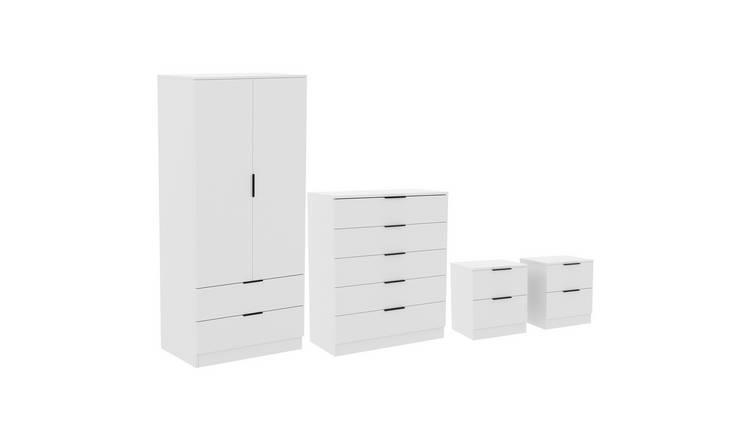 Vida Designs Trega Bedroom Set (Bedsides, 5 Drawer Chest, 2x2 Wardrobe) - White