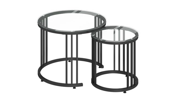 HOMCOM Set of 2 Steel Frame Round Coffee Tables - Black