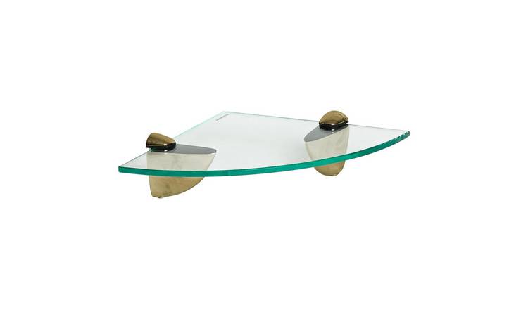 Harbour Housewares Floating Glass Style Bathroom Corner Shelf - Clear/Gold