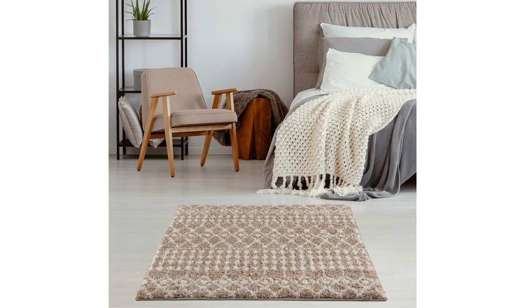 The Rugs Beige Moroccan Shaggy Tribal Square Rug - 120 x 120cm