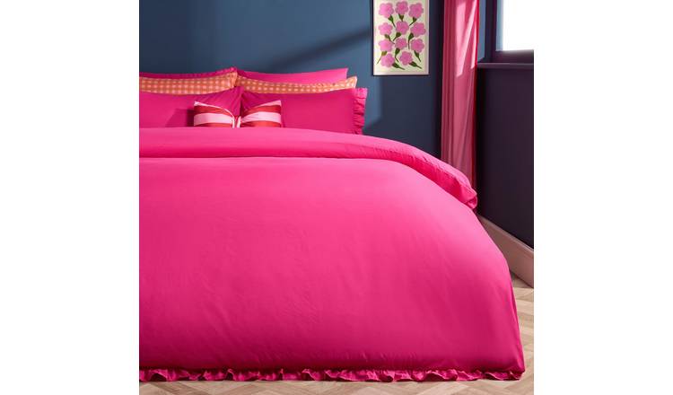 OHS Frill Edge Decor Duvet Cover Set Hot Pink - Superking
