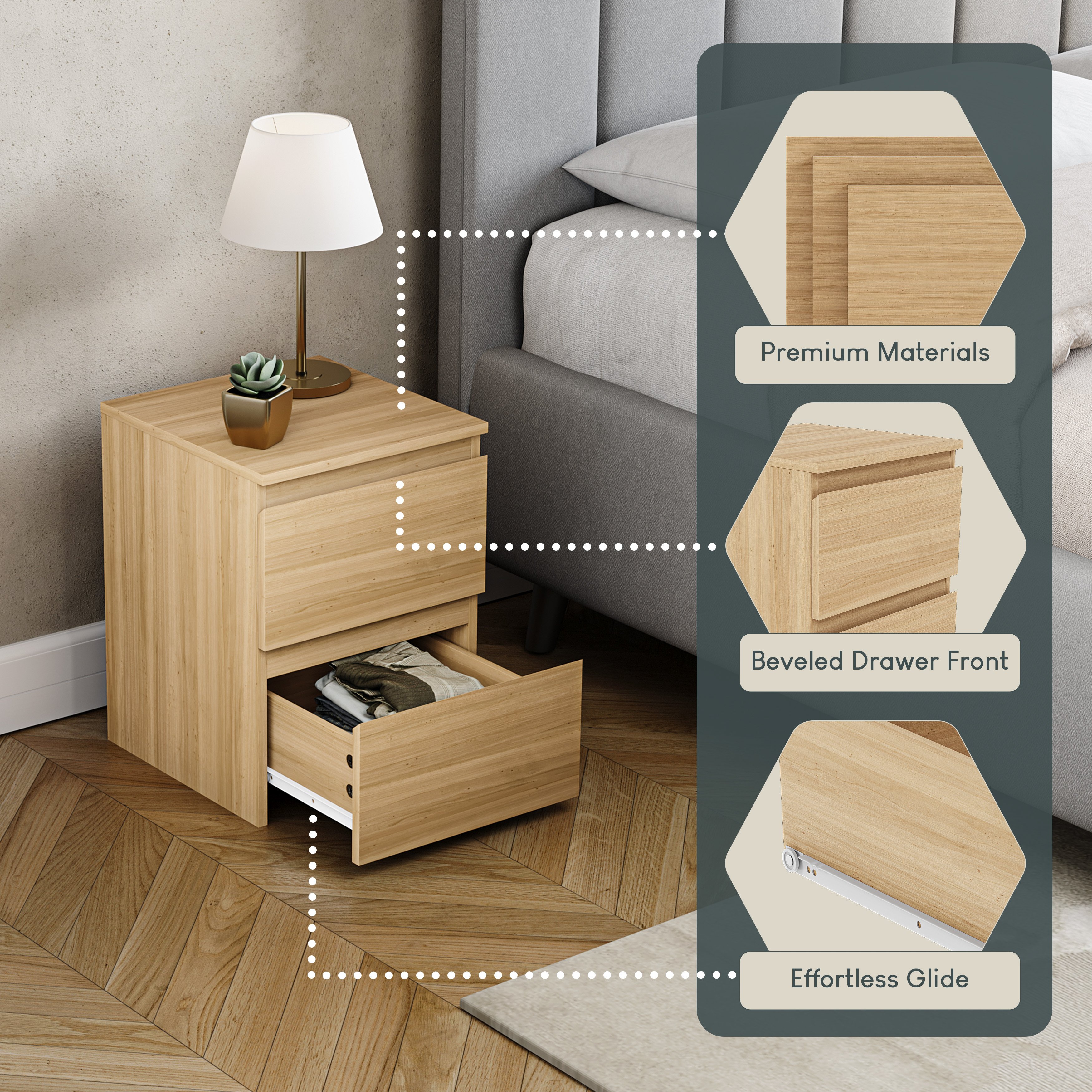 Vida Designs Denver 2 Drawer Bedside Chest - Pine - Image 3