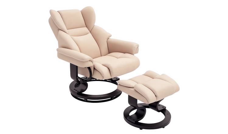 HOMCOM PU Leather Swivel Recliner Armchair with Footstool - Cream