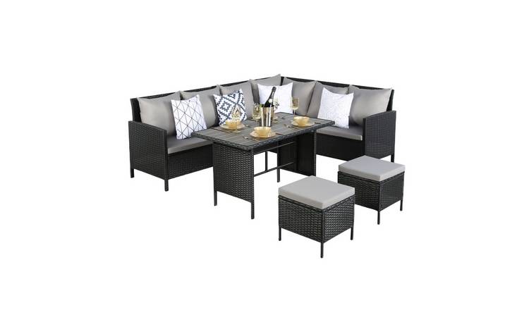HomeGardenDirect Thalia 8 Seater Corner Sofa Set With Polywood Tabletop - Black