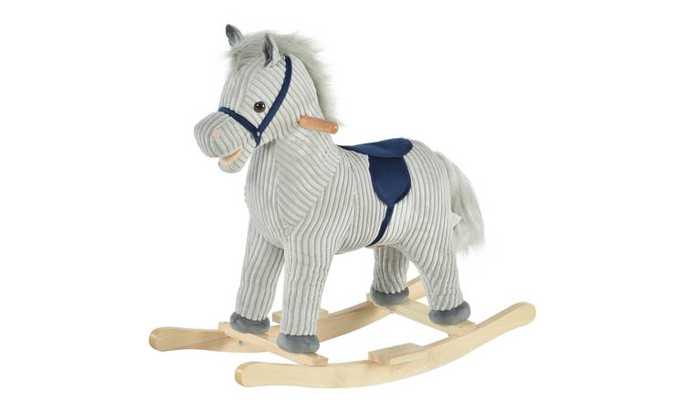 HOMCOM Plush Sound Kids Rocking Horse - Grey