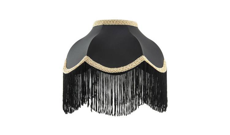 Happy Homewares Victorian Empire in Black Faux Silk with Gold Lampshade - 30cm