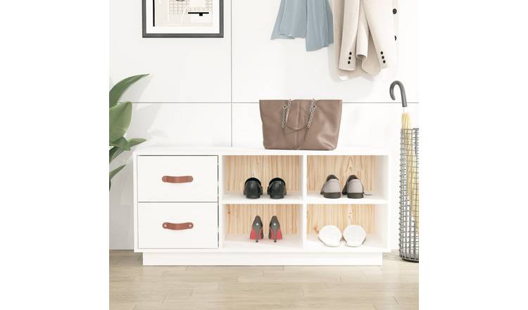 Walplus Solid Wood Shoe Bench - White - 100 x 34 x 45 cm