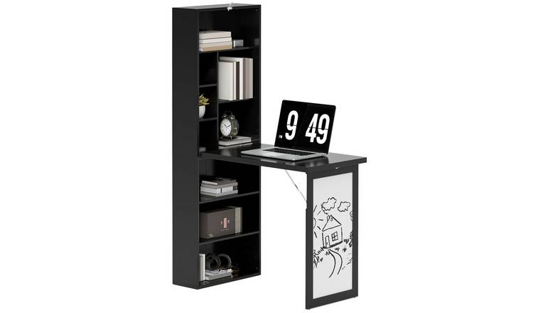 HOMCOM Folding Computer Desk with Bookshelf - Black White