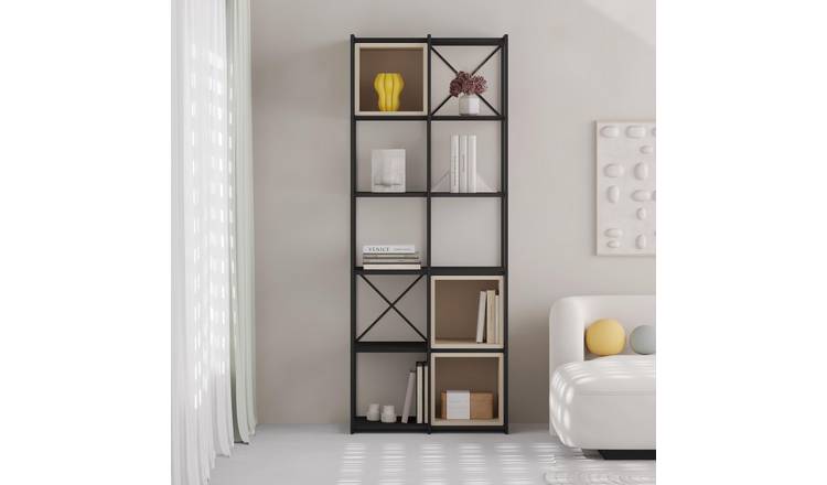 Decortie Vale Midi Particleboard Shelving Unit - Black Ash, Sandstone