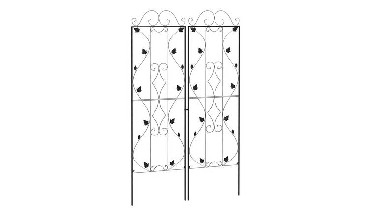 Outsunny Set of 2 Leaf Design Metal Garden Trellis - Black