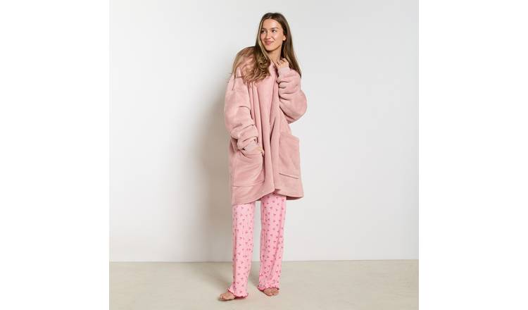 OHS Plain Zipper Hoodie Blanket - One Size - Blush
