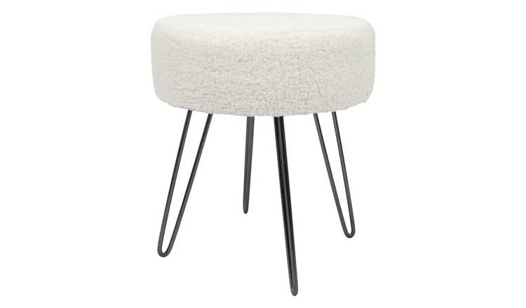 Harbour Housewares Round Boucle Footstool - H41 x D35cm - Cream/Black
