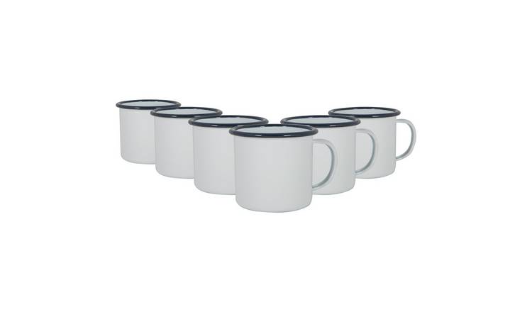 Argon Tableware White Enamel Mugs - 375ml - Navy - Pack of 6
