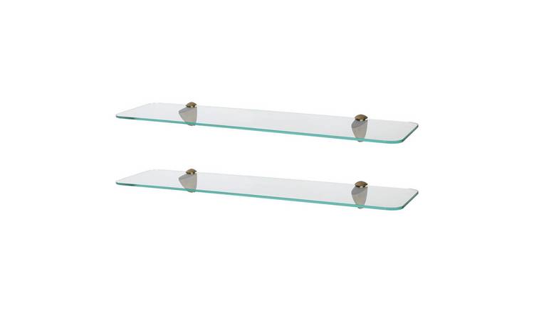 Harbour Housewares Rounded Glass Bathroom Shelves - Gold - Set of 2