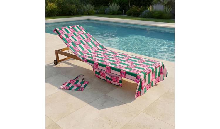 OHS Stripe Microfibre Beach Towel in a Bag - Pink Sardine