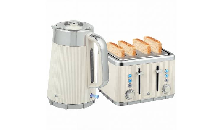 HOMCOM Stainless Steel Kettle and 4 Slice Toaster Set - Cream White