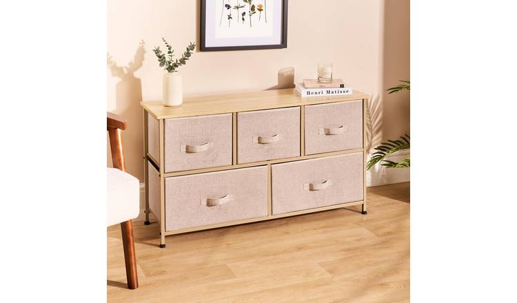 OHS Brooklyn Fabric 5 Drawer Chest - Beige