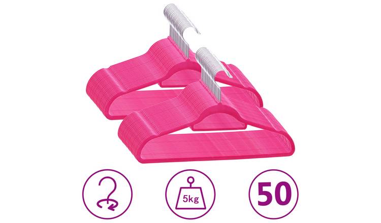 Walplus Pack of 50 Plastic Clothes Hanger Set Anti-slip Velvet - Pink