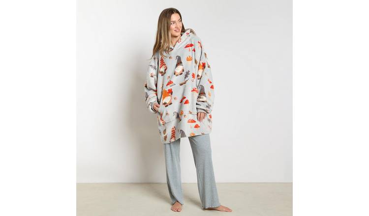 OHS Autumn Print Hoodie Blanket - One Size - Grey