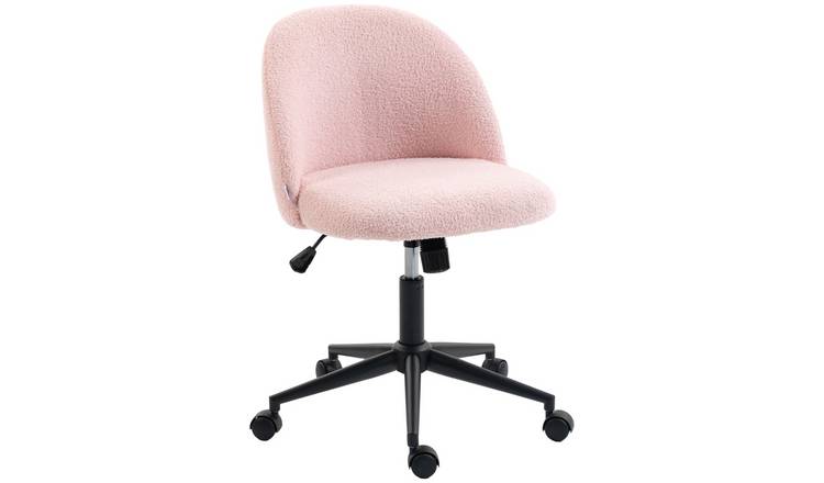 HOMCOM Teddy Fleece Armless Swivel Office Desk Chair - Pink