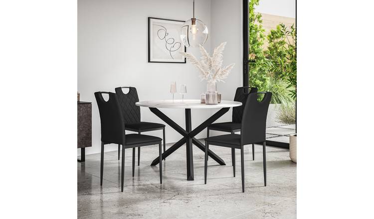 Furniture Online Malvern Monza Marble Top Dining Table & 4 Black Chairs