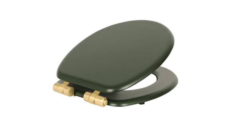 Harbour Housewares Wooden Soft Close Toilet Seat - Green/Gold