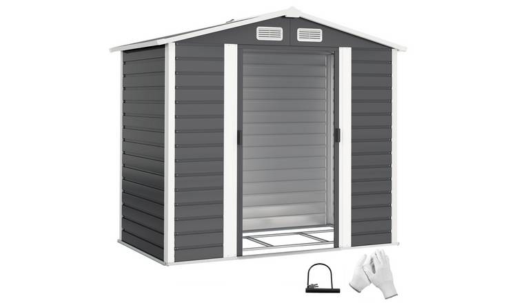 Outsunny Galvanised Steel Garden Shed with Foundation Kit - Dark Grey